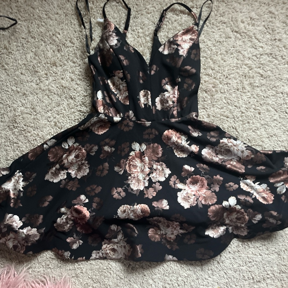 Macy's Black and Brown Floral Mini Dress